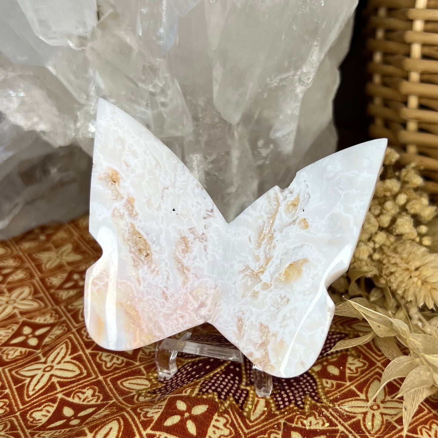 Plume Agate 3D Butterfly Carving