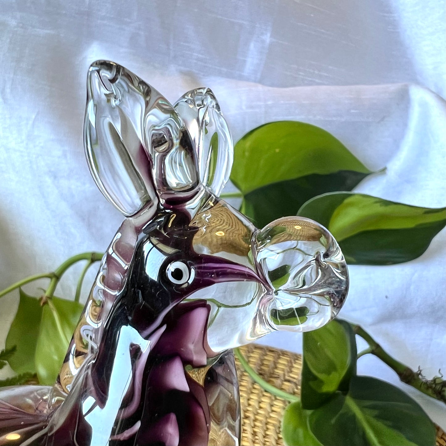 Murano Style Art Blown Glass Donkey / Zebra - Purple/White
