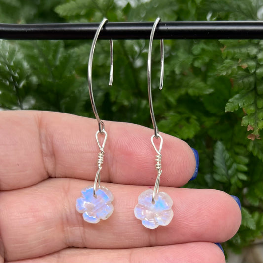 Flashy Moonstone Flower Earrings