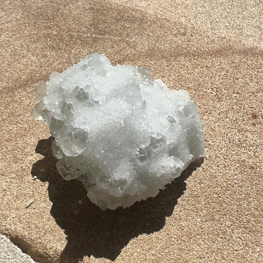 Green Octahedral Fluorite Specimen coated in Clear Quartz Druzy blanket - Fujian, China