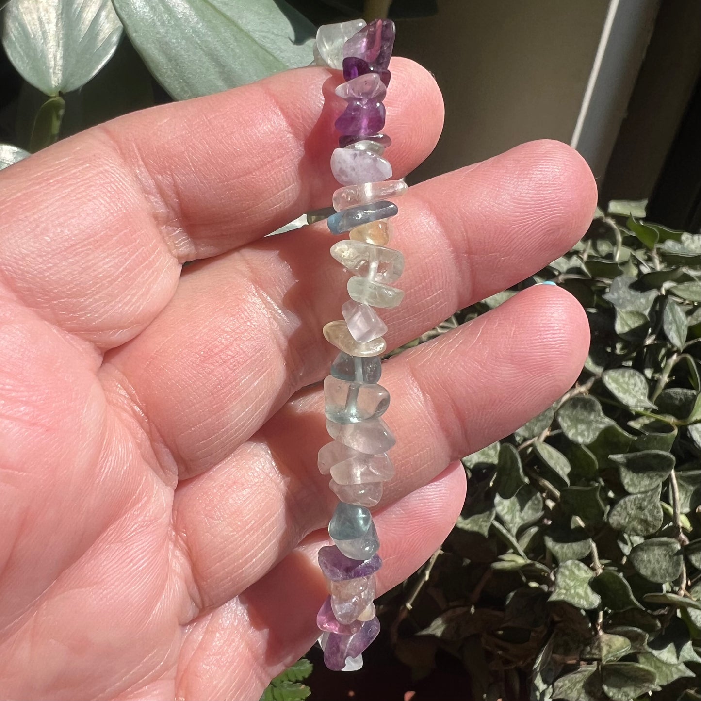 Rainbow Fluorite Crystal Chip Stretch Bracelet