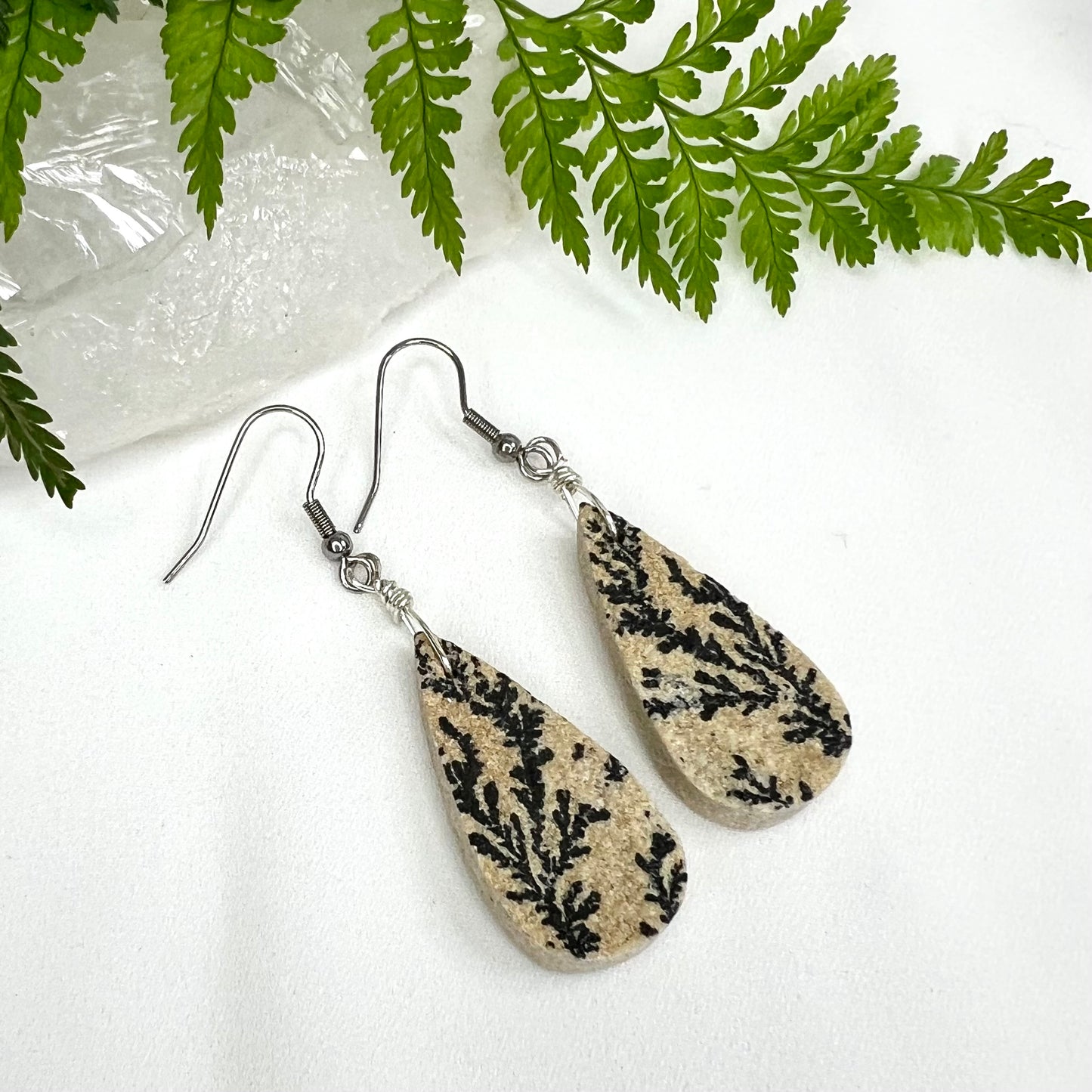 Fern-like Dendrite Limestone Earrings: Connection to Nature ∙ Transformation ∙ Harmony