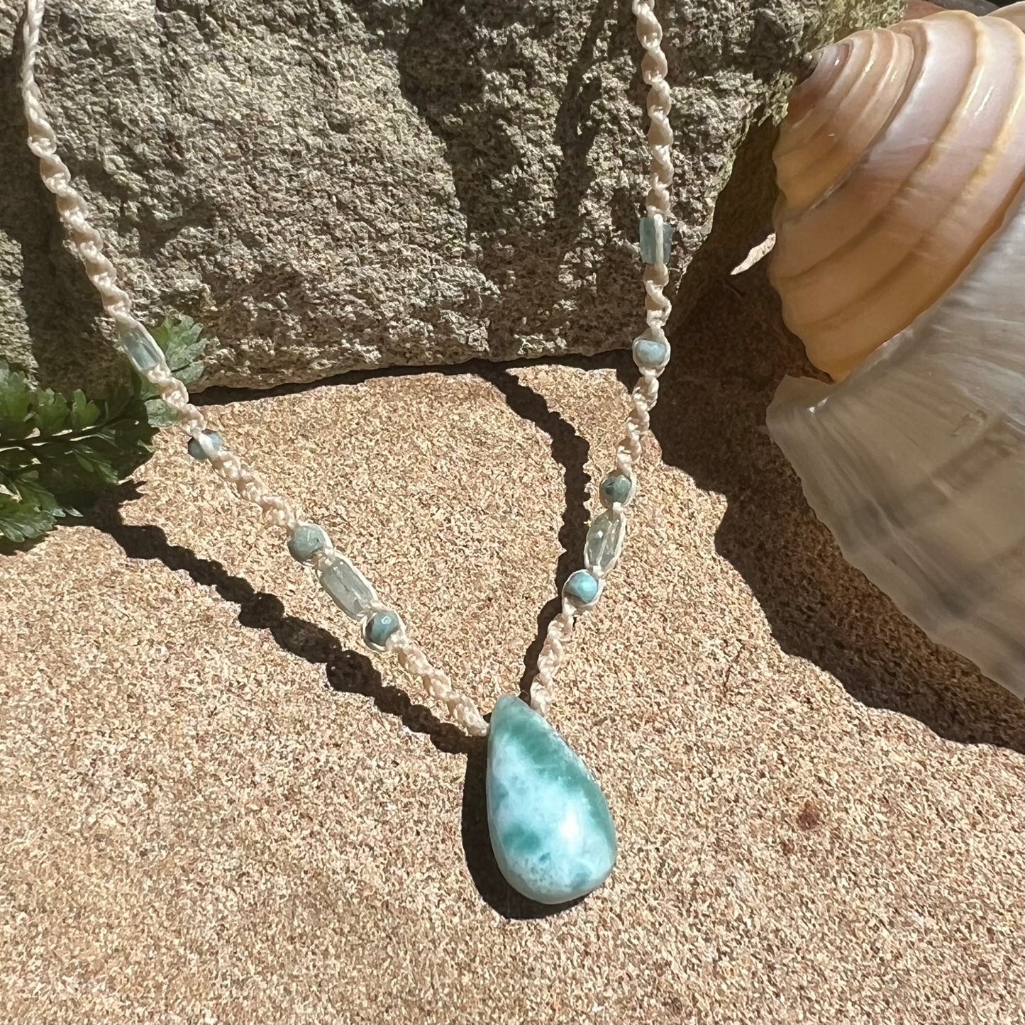 Larimar with Neon Apatite Petite Crystal Necklace