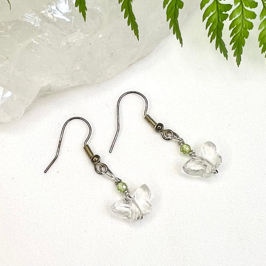 Clear Quartz Butterfly with Peridot Earrings: Clarity ∙ Balance ∙ Joy ∙ Positivity
