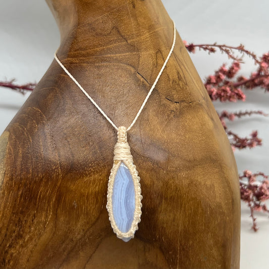 Blue Lace Agate Petite Micro-Macrame Crystal Necklace