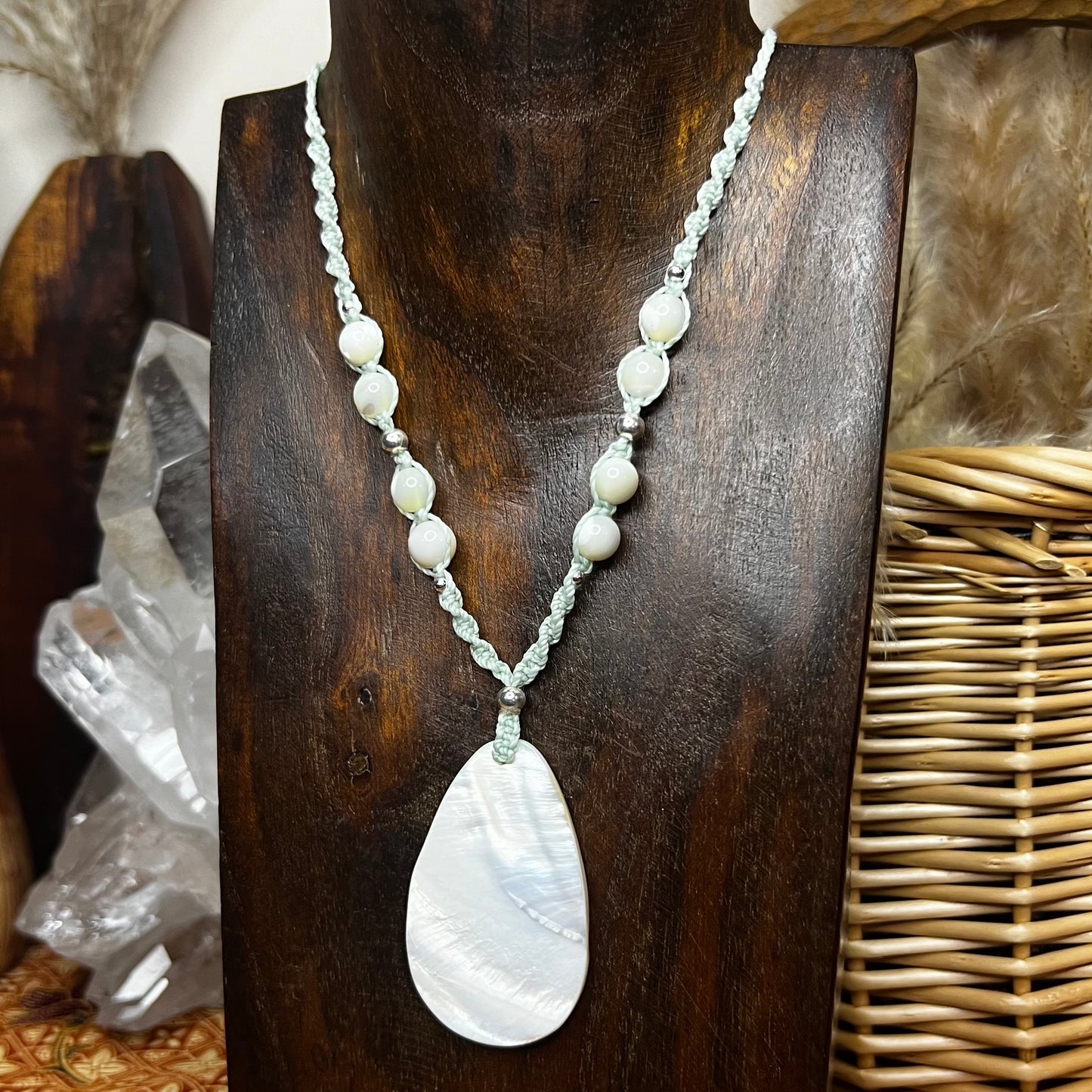 Mother of Pearl Shell Macrame Necklace