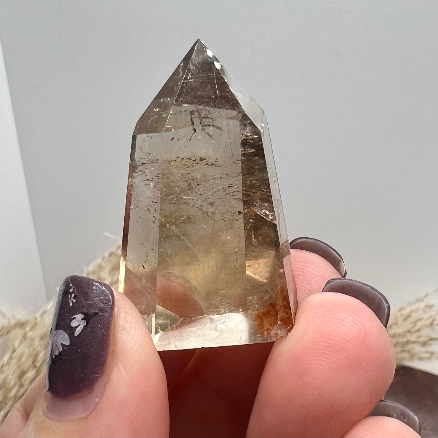 Golden Rutile Smoky Quartz Mini Tower with Hematite incl (Brazil) (g)