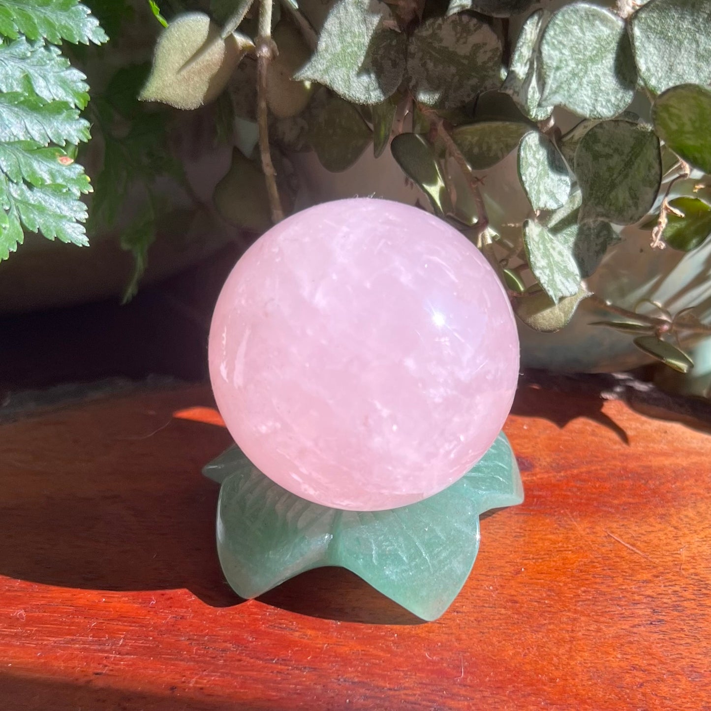 Green Aventurine Carved Leaf Sphere Stand | Green Aventurine Flower