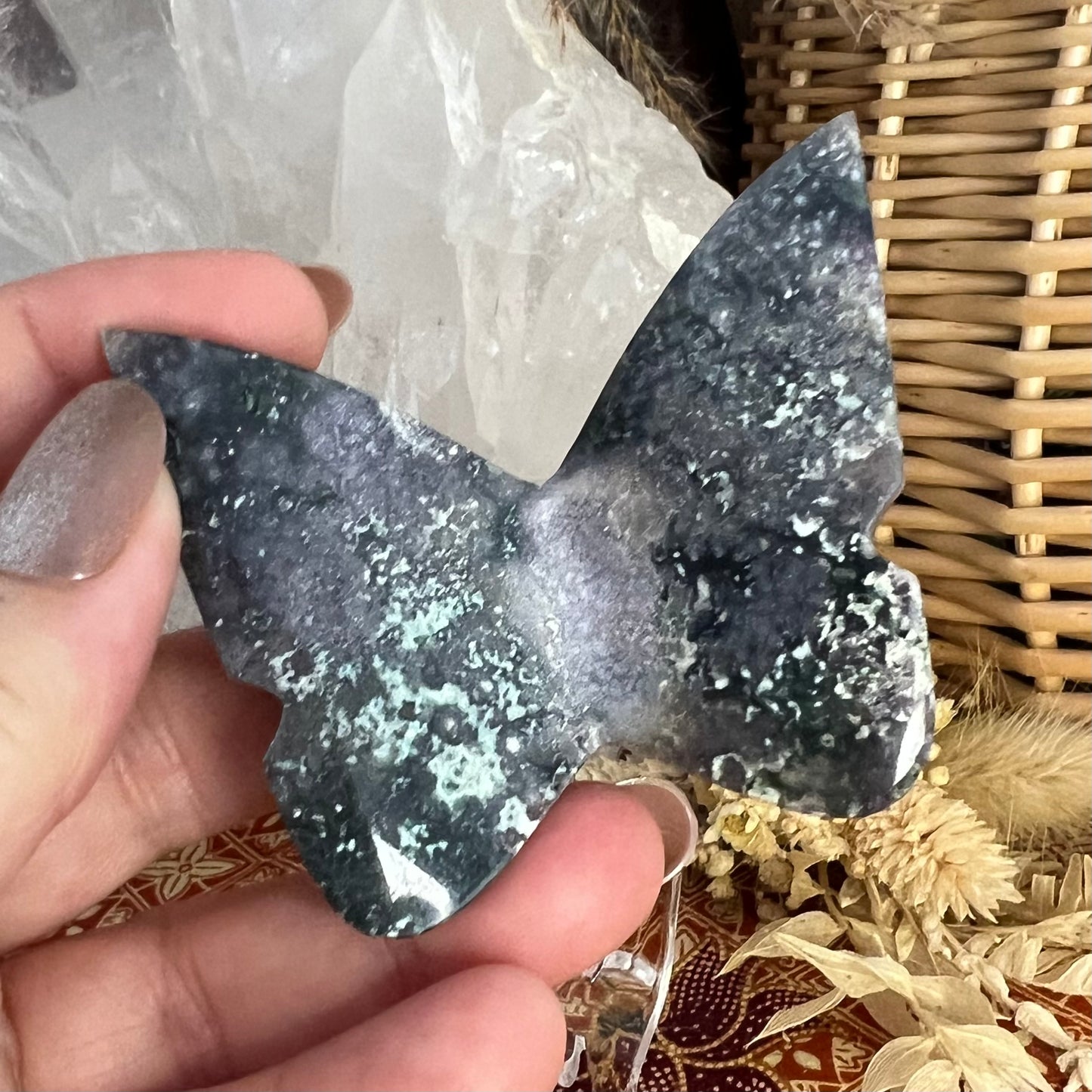 Grape Agate 3D Butterfly Carving