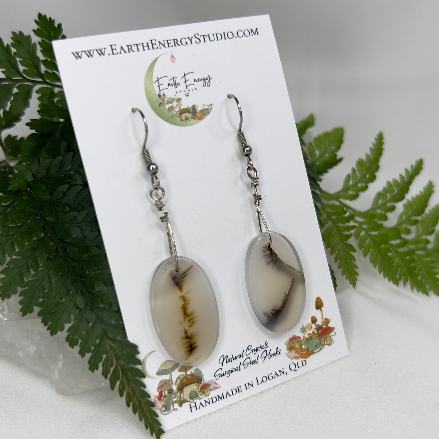 Natural Dendritic Picture Agate Earrings: Courage ∙ Connection to Nature ∙ Joy ∙ Friendships