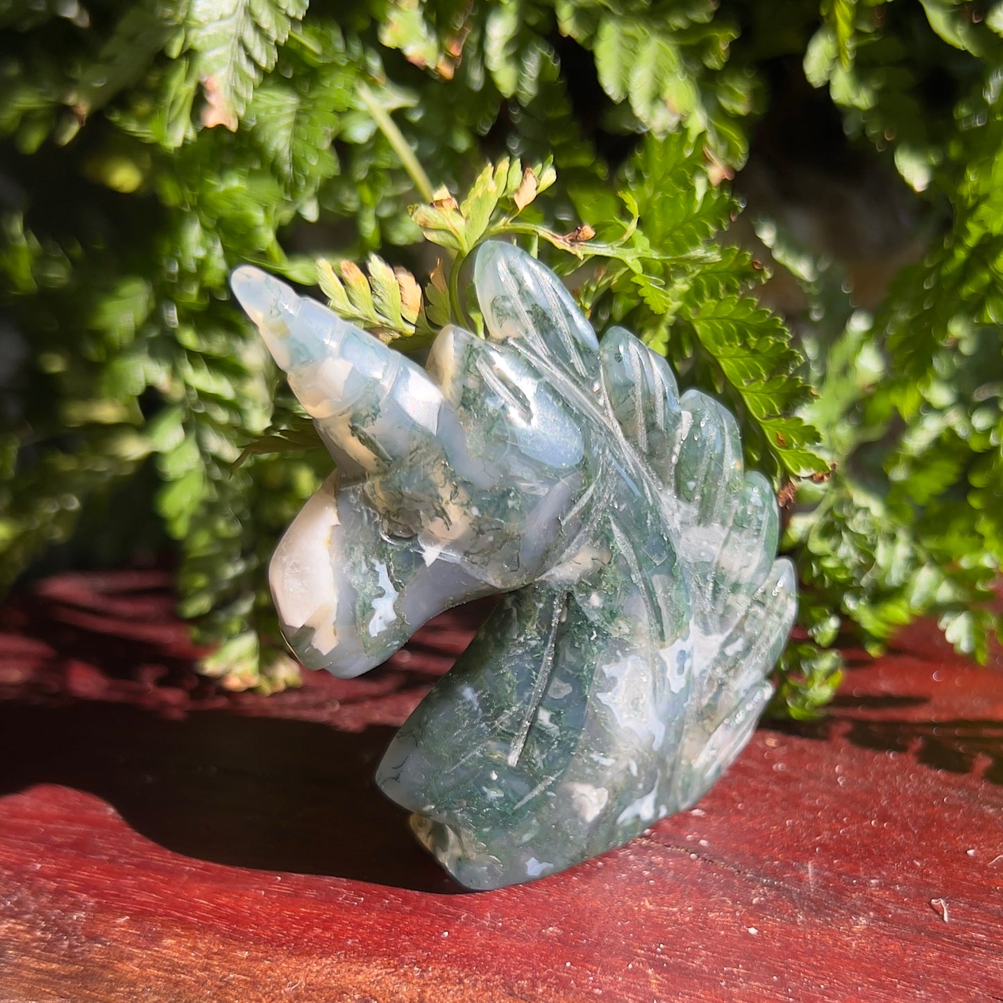 Unicorn Crystal Carving - Moss Agate