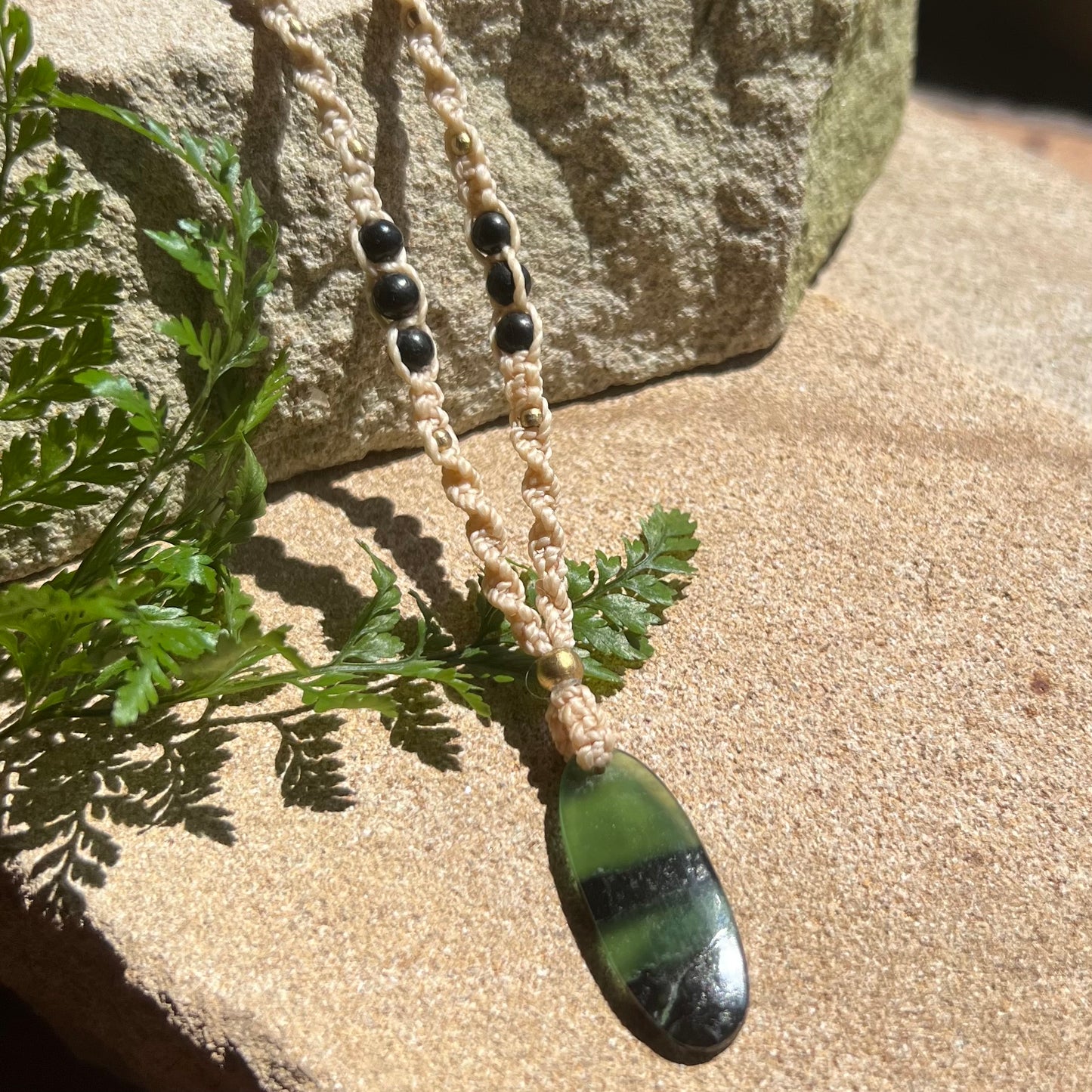 Serpentine with Shungite Macrame Necklace