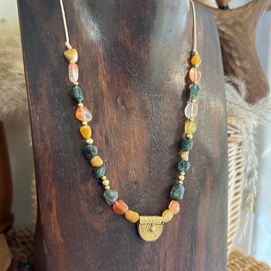 Fortune Quartz and Brass Crystal Layer Necklace