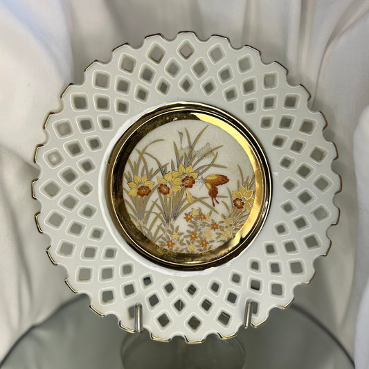 Vintage ‘Golden Butterflies’ Japanese Chokin Decorative Lattice Dish