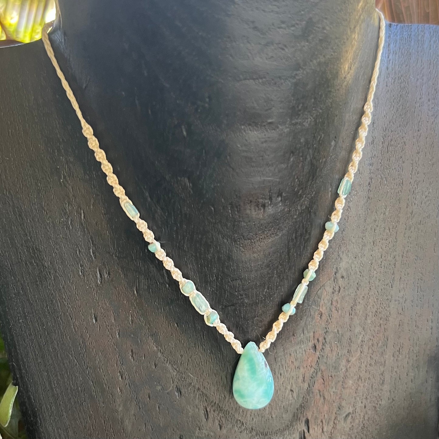 Larimar with Neon Apatite Petite Crystal Necklace