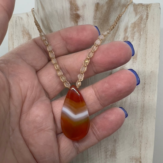 Red Agate with faceted Gold Rutile Quartz Crystal Necklace