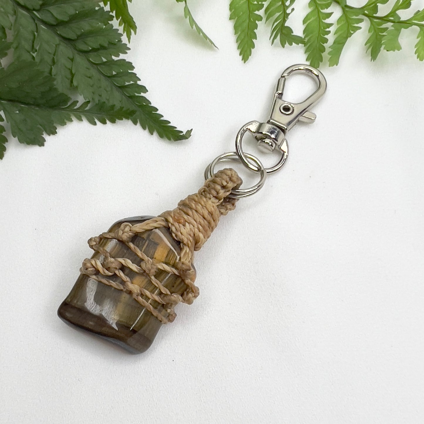 Tiger Eye Crystal Macrame Keyring Charm | Pet Collar Charm