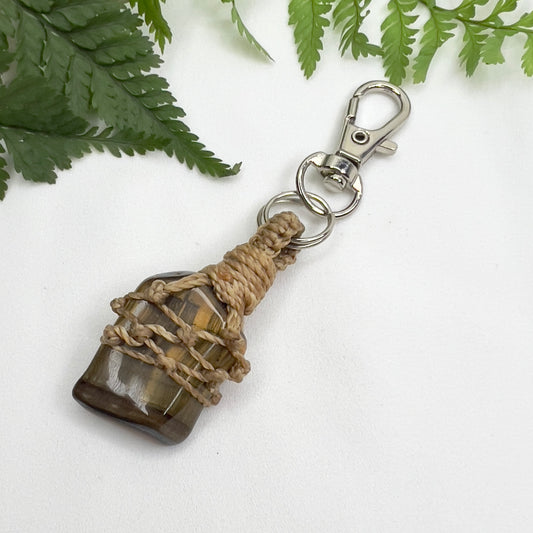 Tiger Eye Crystal Macrame Keyring Charm | Pet Collar Charm