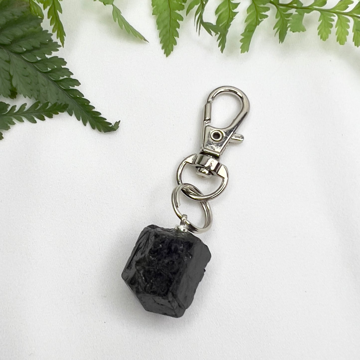 Black Tourmaline (Double Terminated) Crystal Macrame Keyring Charm | Pet Collar Charm