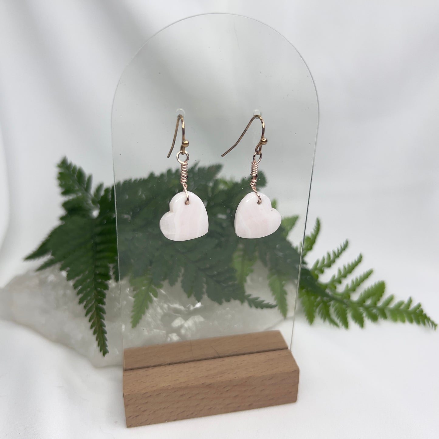 Mangano Calcite Heart Crystal Earrings: Compassion ∙ Forgiveness ∙ Emotional Healing