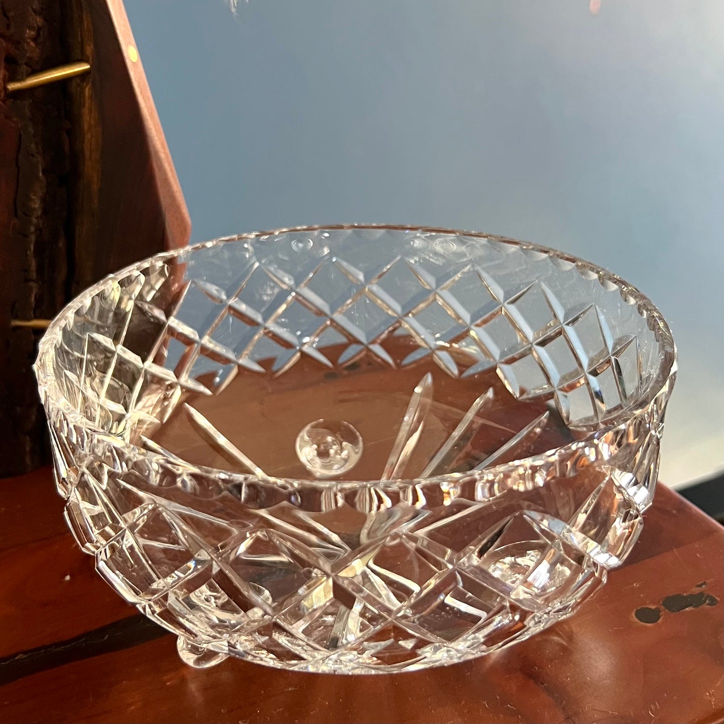 Large Bohemia Lead Crystal Glass Dish - Tri foot with Diamond cut