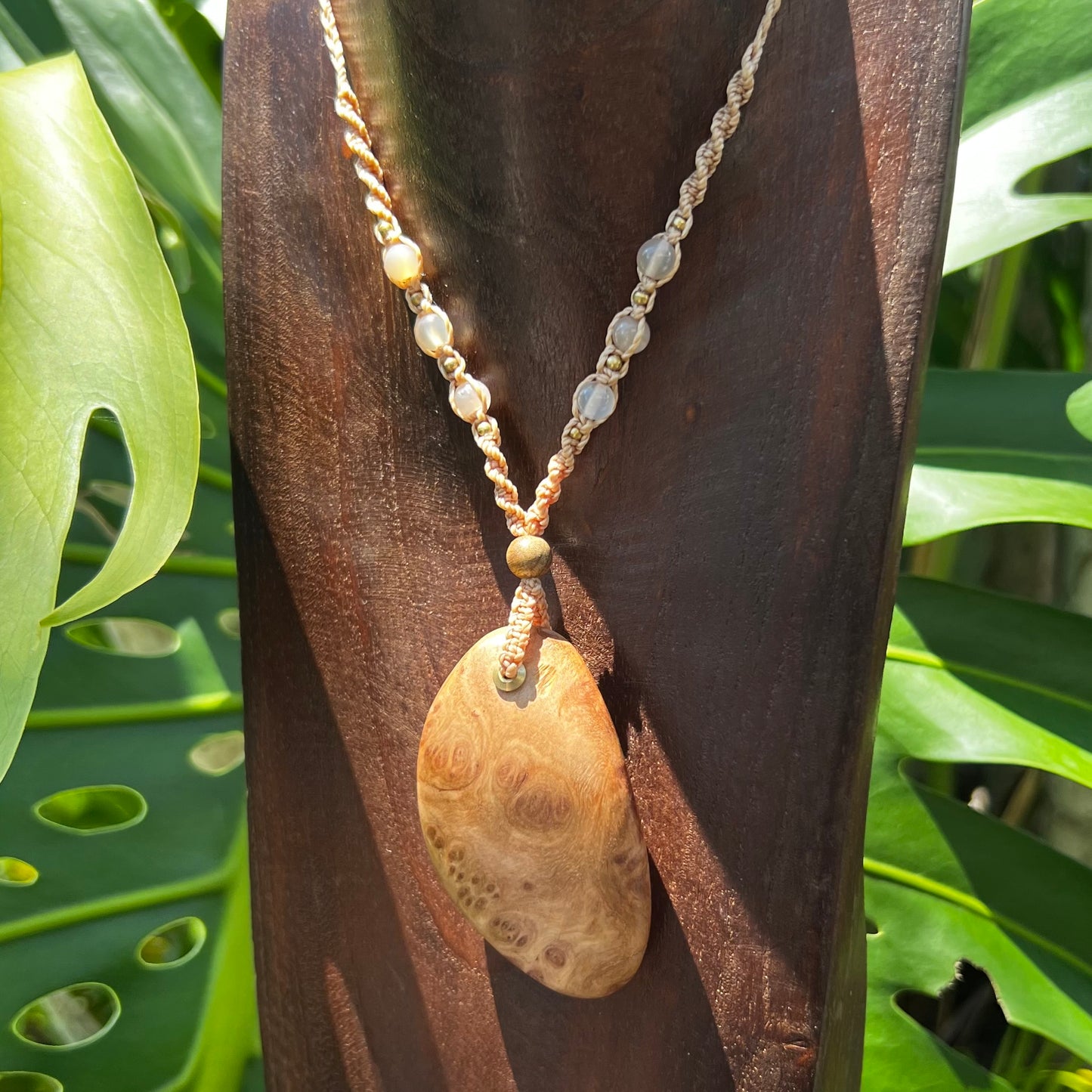 Mallee Burl & Sunstone Macrame Necklace - 'Spirit of Dryad' Talisman