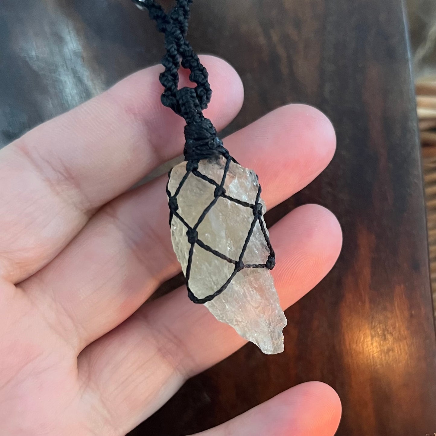 Libyan Desert Glass Tektite Crystal Macrame Talisman (ii)