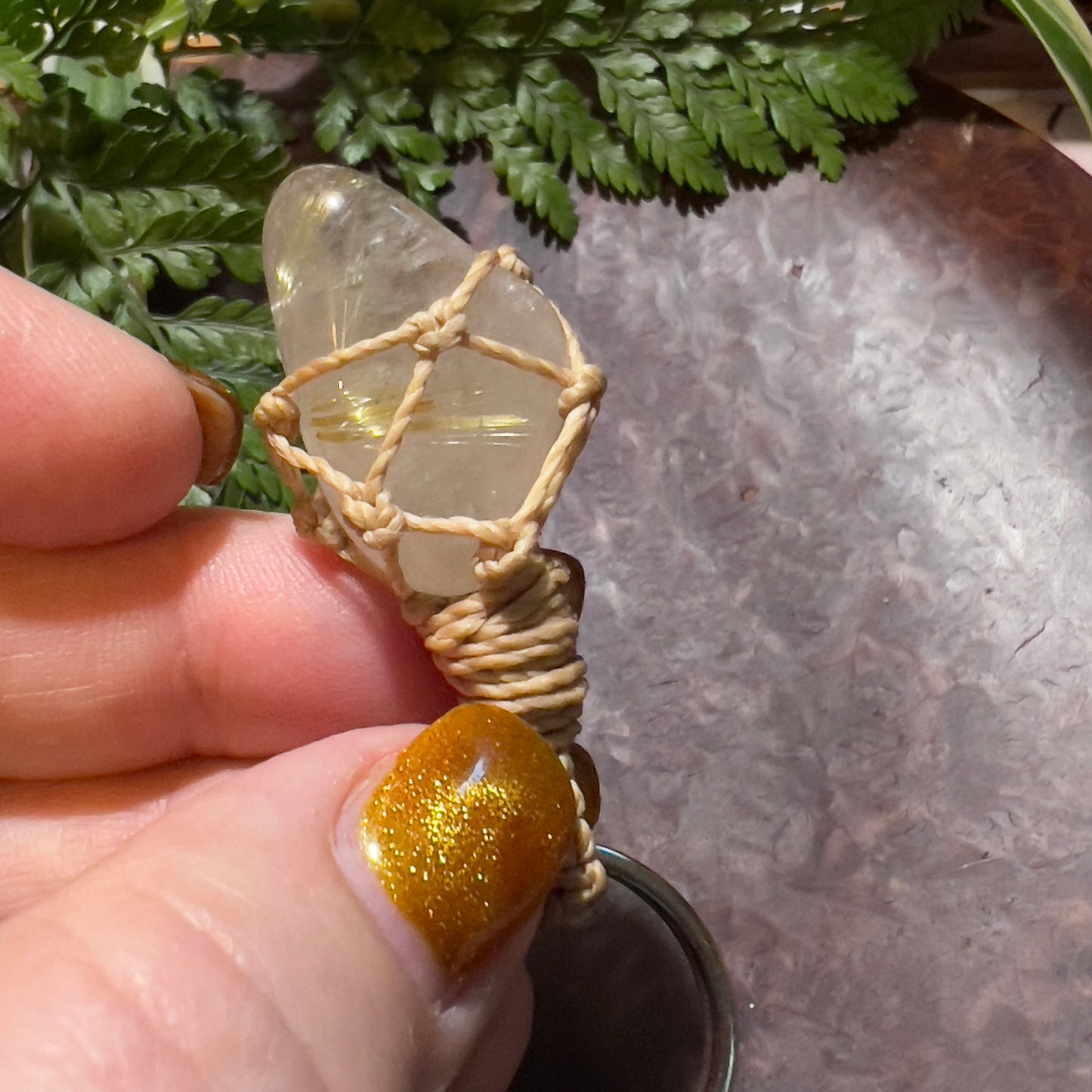 Golden Rutile Quartz Crystal Macrame Keyring Charm | Intention Setting ∙ Manifesting ∙ Connection