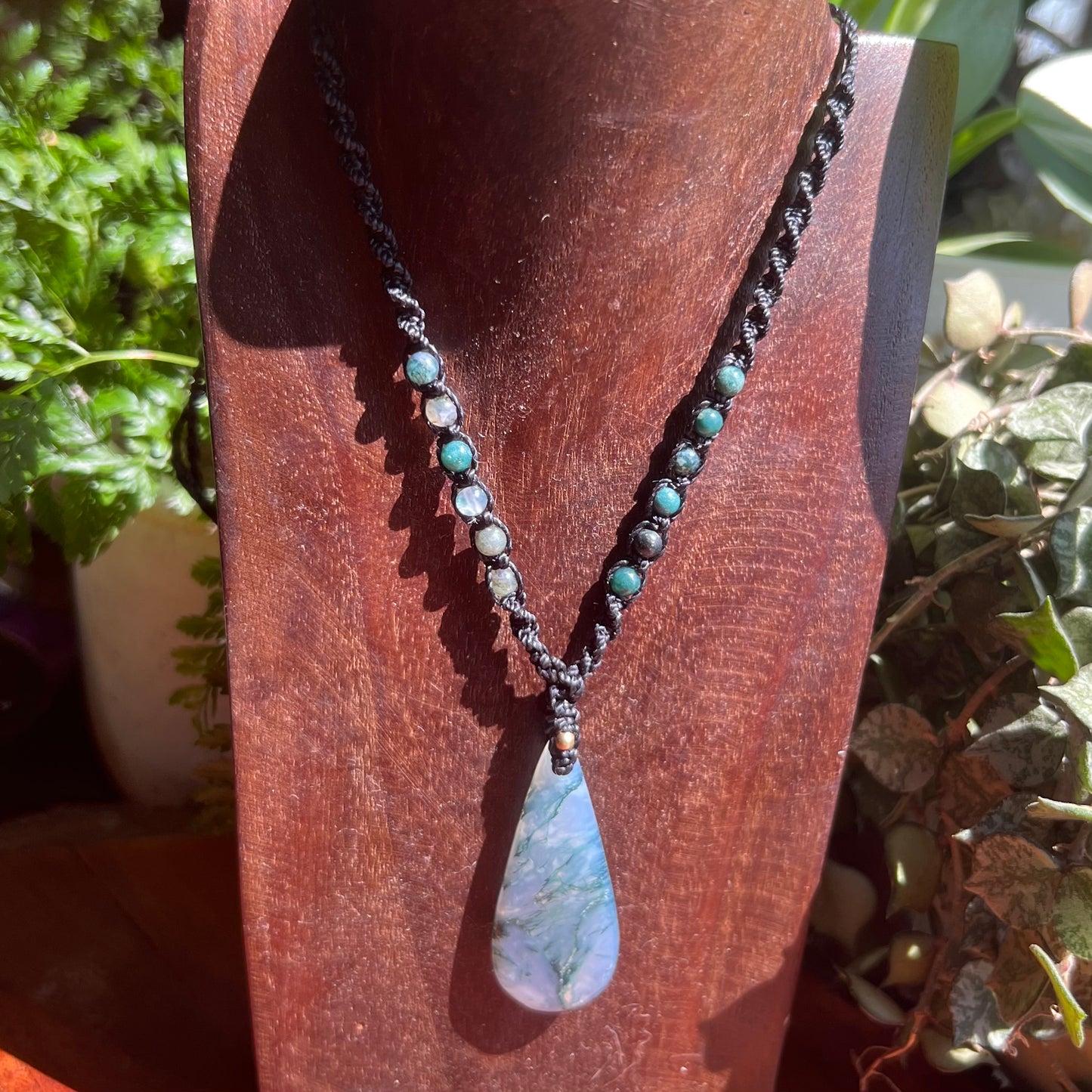 Moss Agate Crystal Macrame Necklace