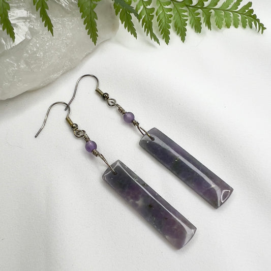 Purple Grape Agate with Amethyst Crystal Earrings: Connection ∙ Vision Guidance ∙ Peaceful Calm