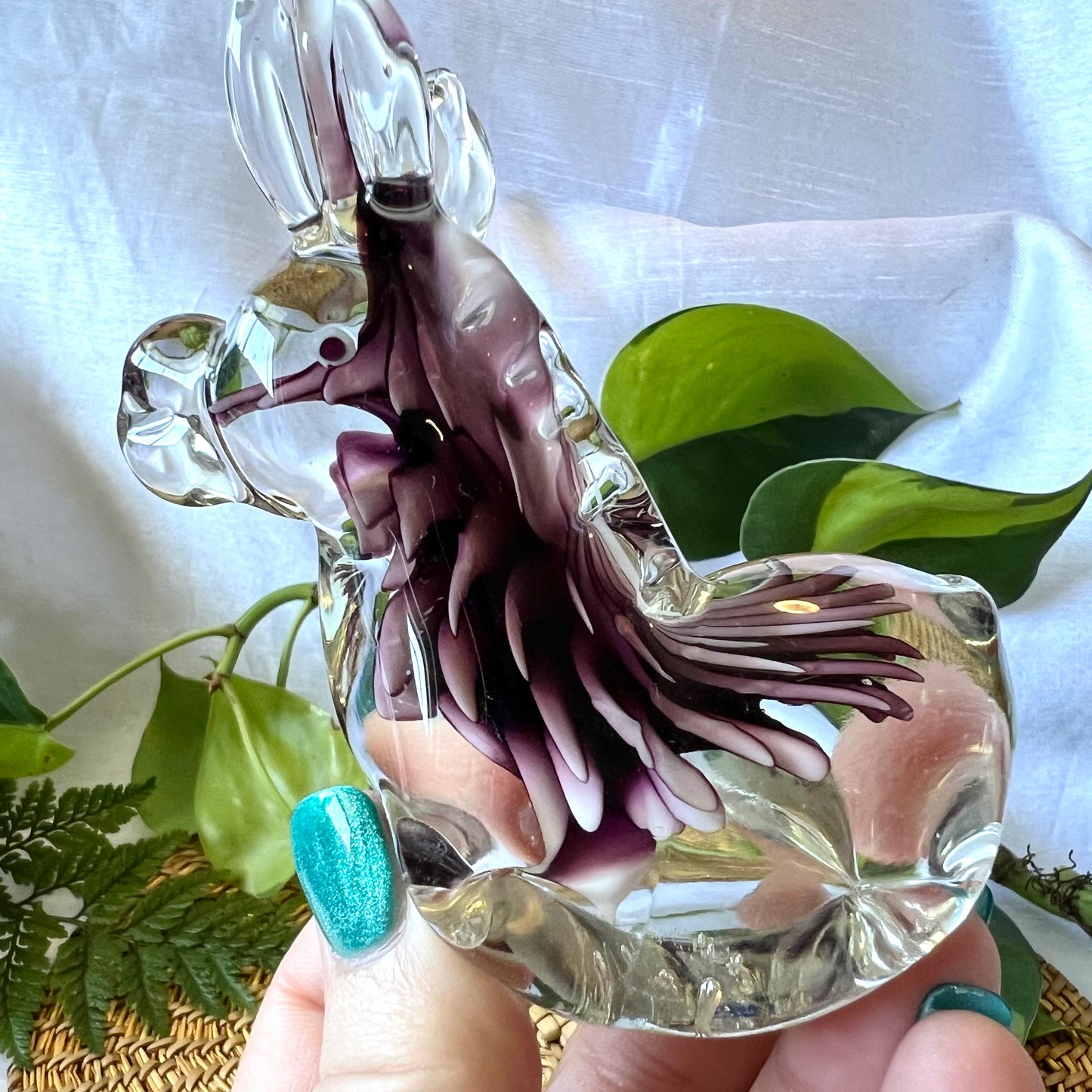 Murano Style Art Blown Glass Donkey / Zebra - Purple/White