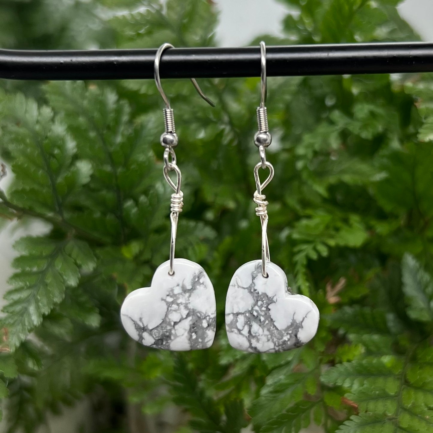 White Howlite Heart Crystal Earrings