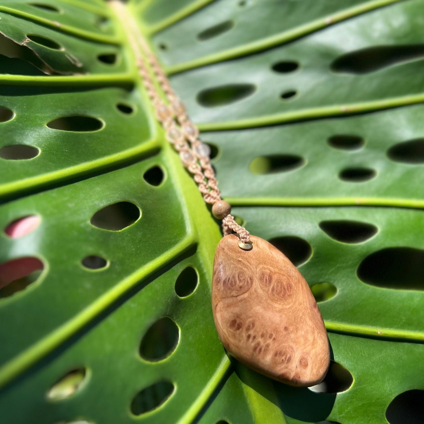 Mallee Burl & Sunstone Macrame Necklace - 'Spirit of Dryad' Talisman