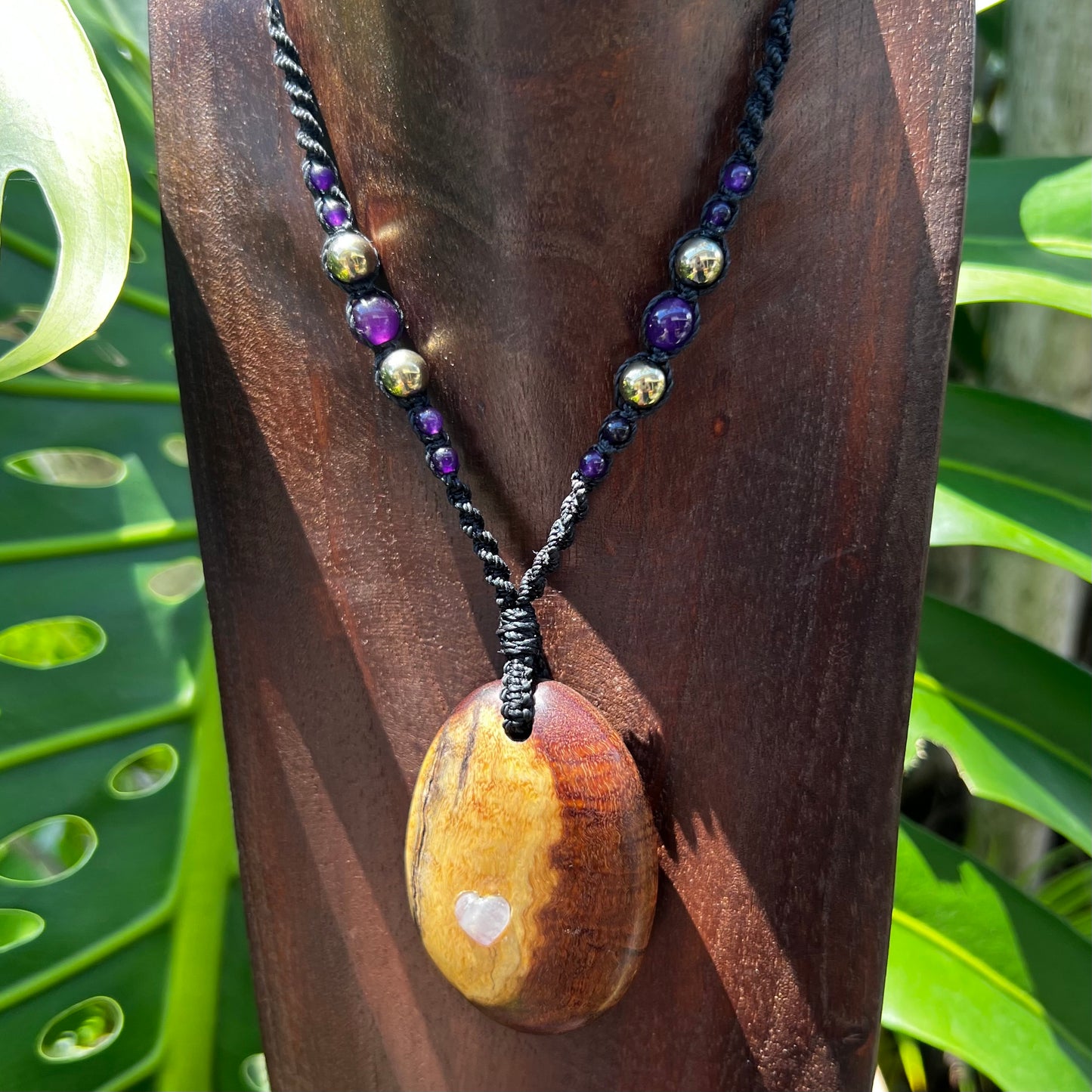 Gidgee , Moonstone & Pyrite Macrame Necklace - 'Spirit of Dryad' Talisman