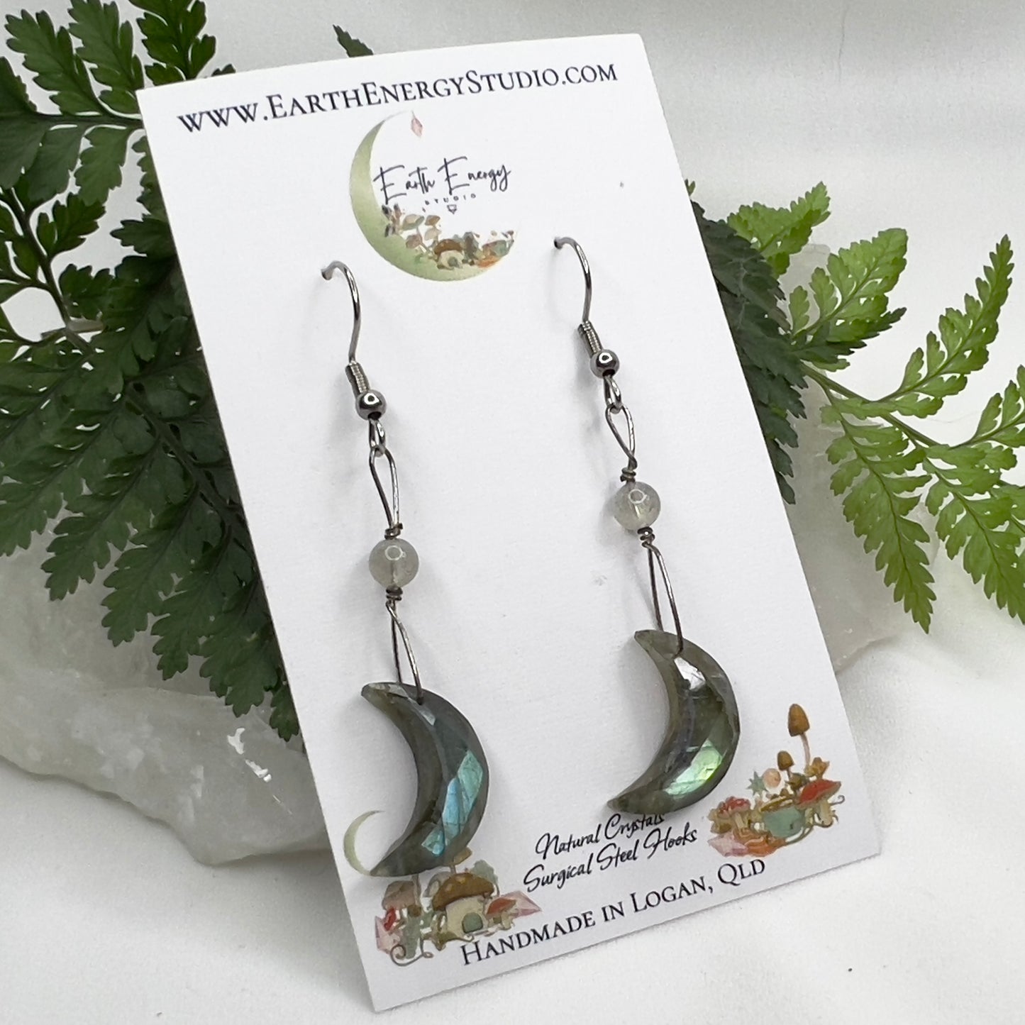 Labradorite Crescent Moon Earrings: Transformation ∙ Shielding ∙ Strength