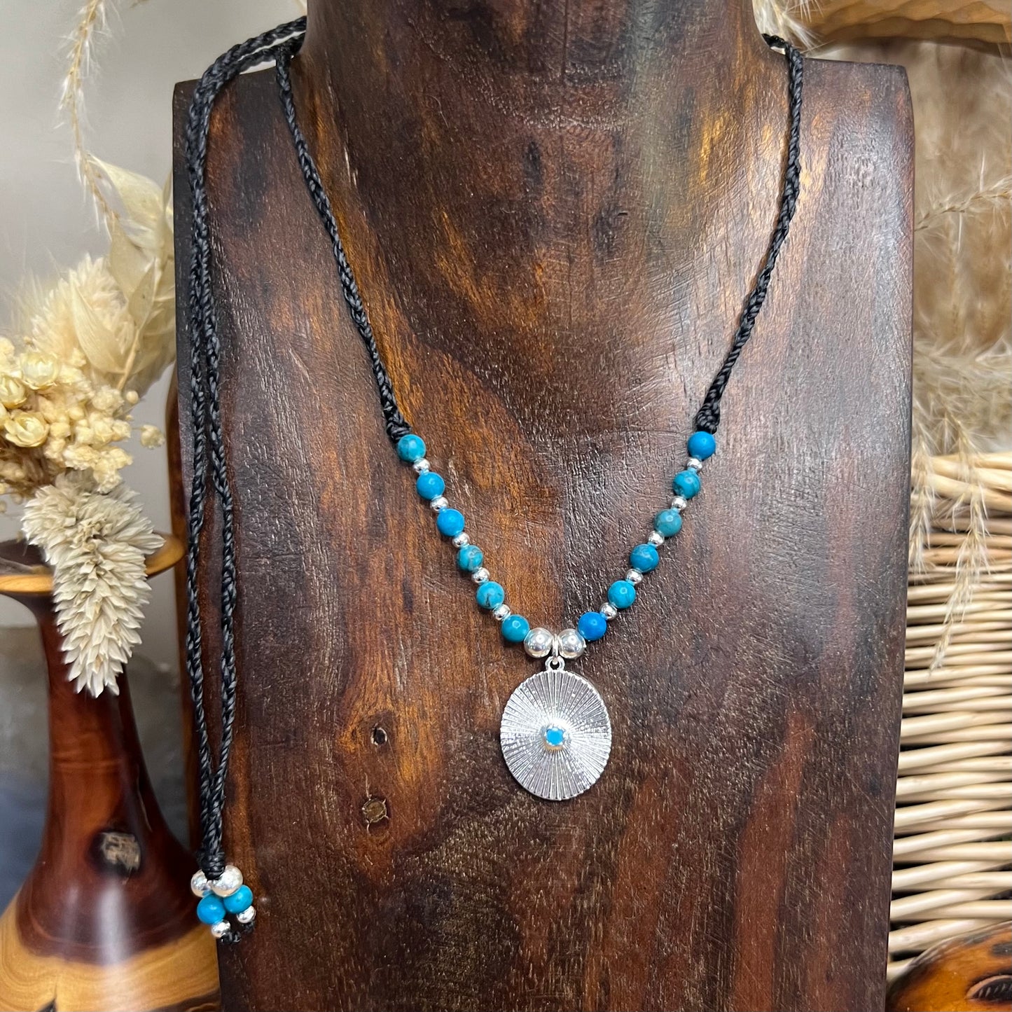 Blue Spiderweb Jasper with Silver tone CZ Charm Crystal Necklace