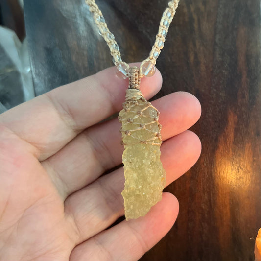 Libyan Desert Glass Tektite Crystal Macrame Talisman (i)