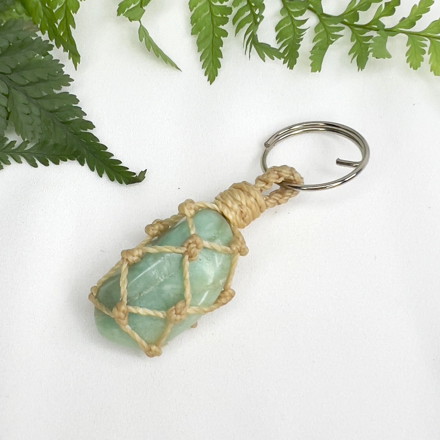 Amazonite Crystal Macrame Keyring Charm | Pet Collar Charm
