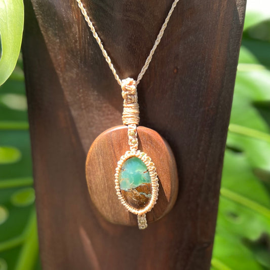 Walnut & Chrysoprase Macrame Necklace - 'Spirit of Dryad' Talisman