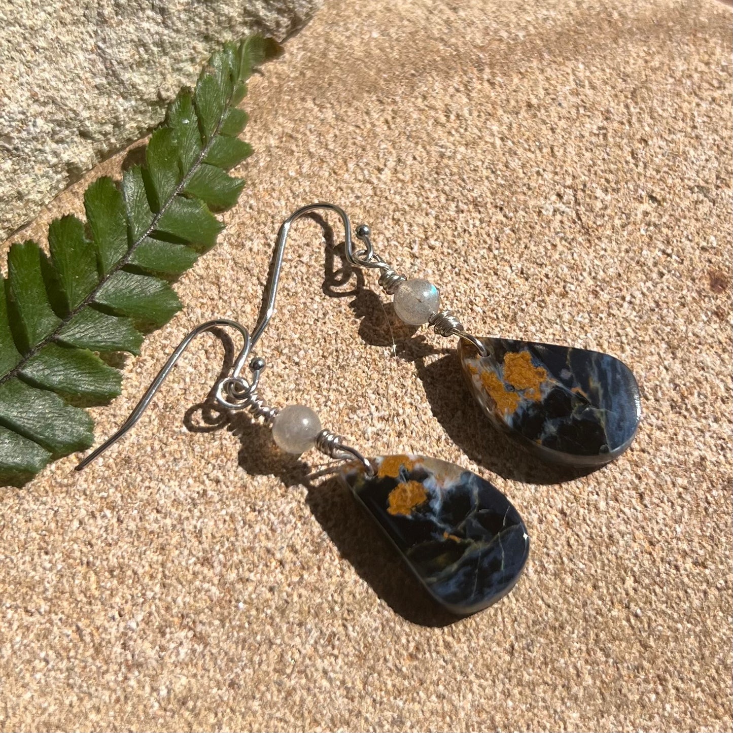 Pietersite with Labradorite Crystal Sterling Silver Earrings