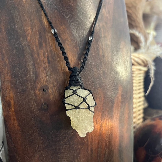 Libyan Desert Glass Tektite Crystal Macrame Talisman (iv)