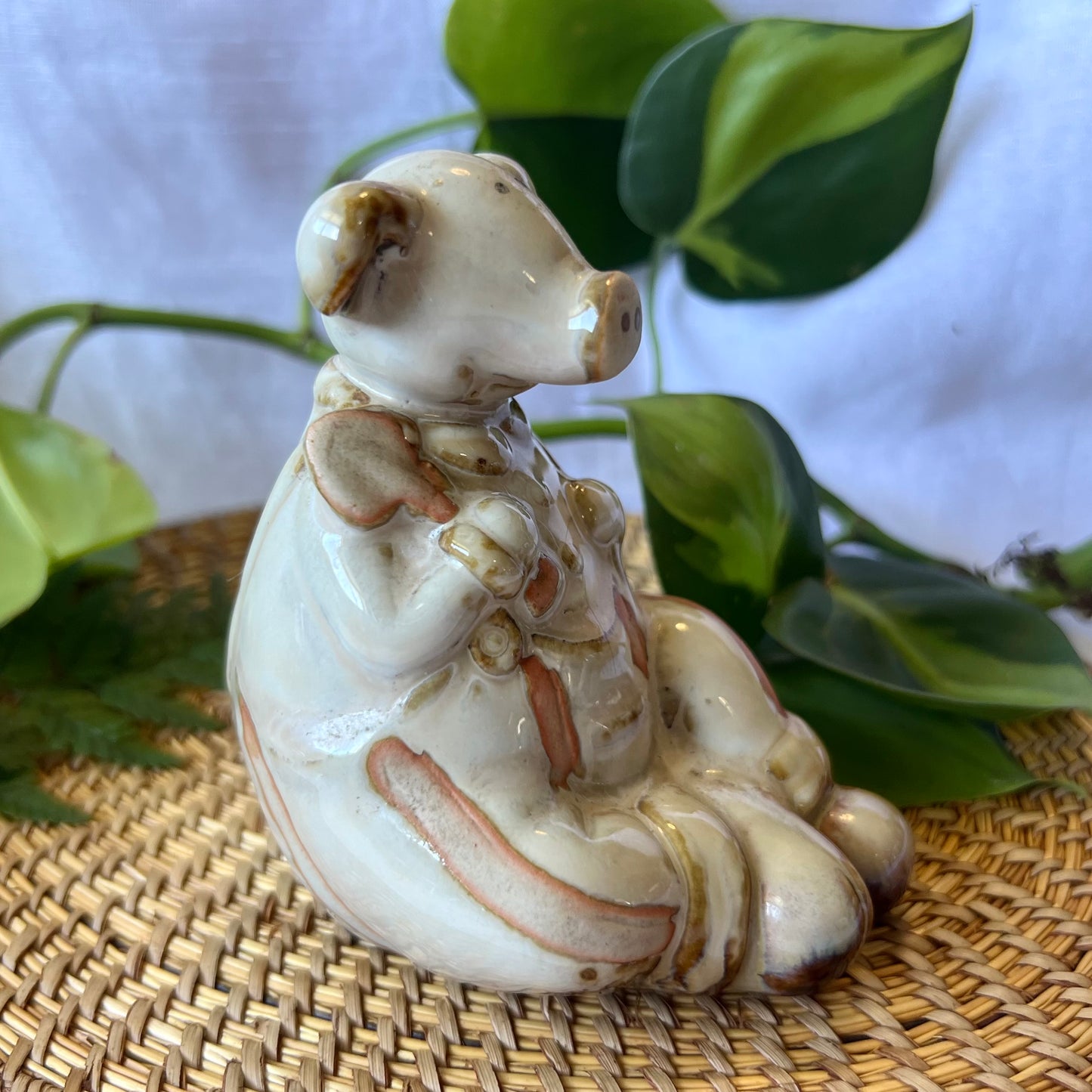 Ceramic anthropomorphic Pig Duo - Childhood Sandpit Play Scene
