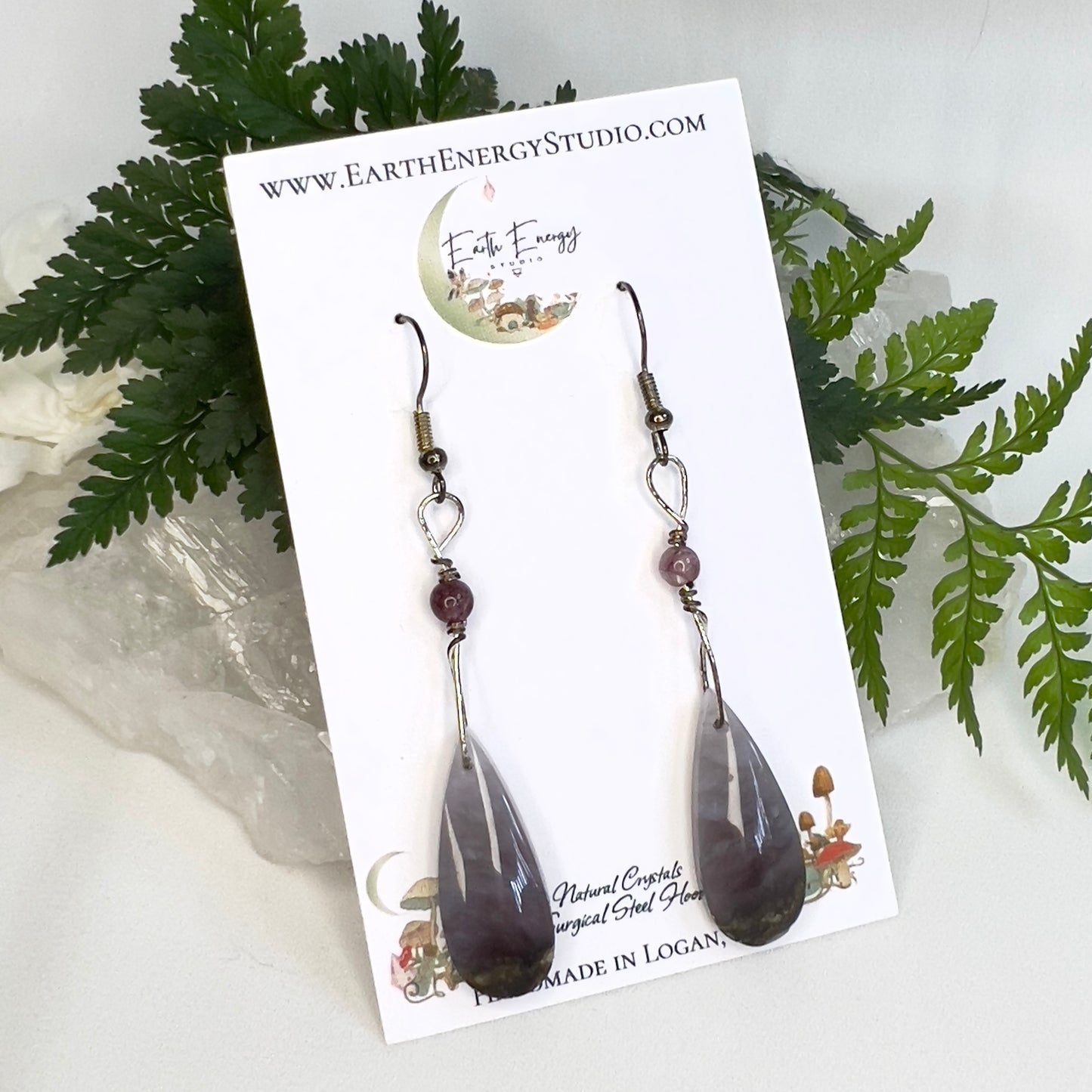 Natural Purple Moss Agate with Lepidolite Crystal Earrings: Growth ∙ Healing ∙ Grounding