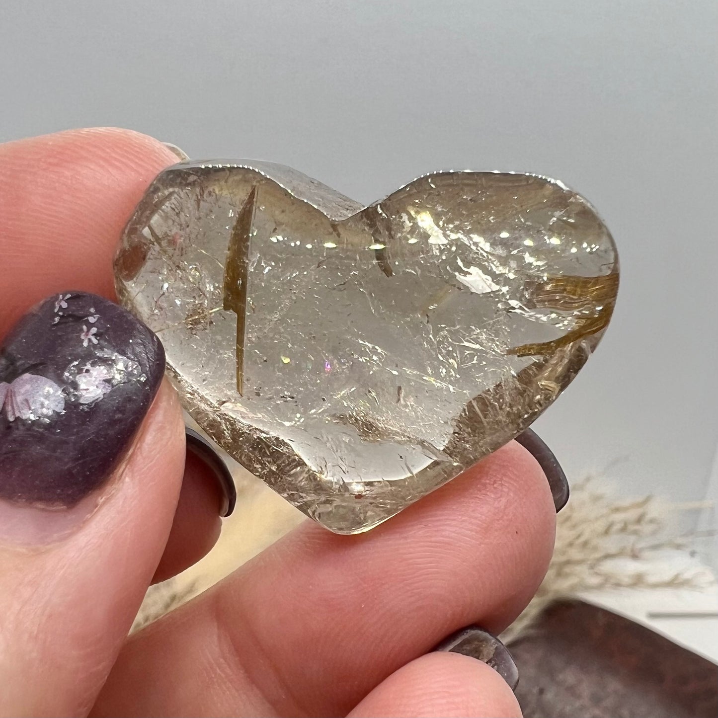 Golden Rutile Smoky Quartz Heart Freeform (Brazil) (b)