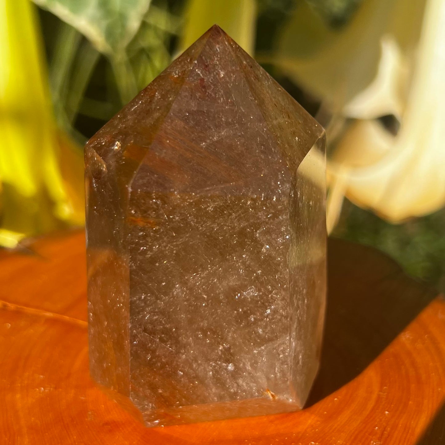 Rutilated Smoky Quartz with Hematite inclusions - Polished Quartz Point: Brazil