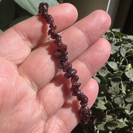 Garnet Crystal Chip Stretch Bracelet