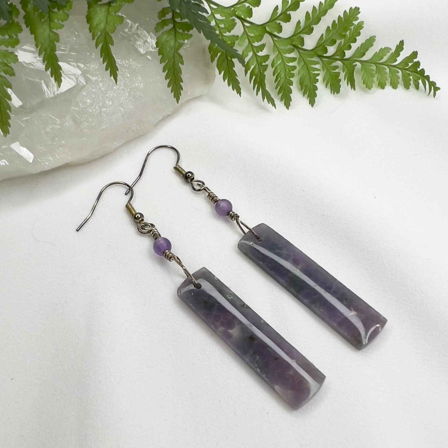 Purple Grape Agate with Amethyst Crystal Earrings: Connection ∙ Vision Guidance ∙ Peaceful Calm