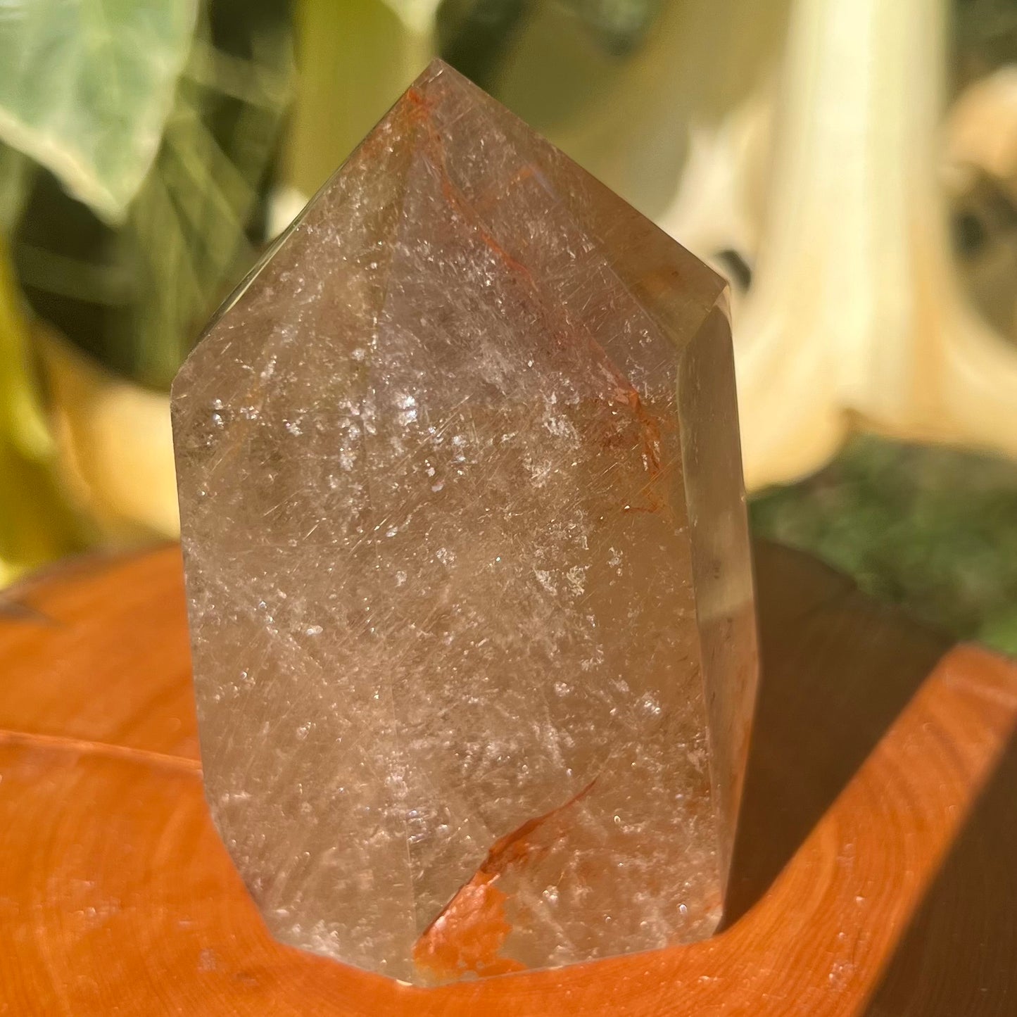 Rutilated Smoky Quartz with Hematite inclusions - Polished Quartz Point: Brazil