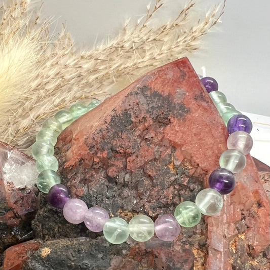 Green and Purple Fluorite Stretch Bracelet | 6mm