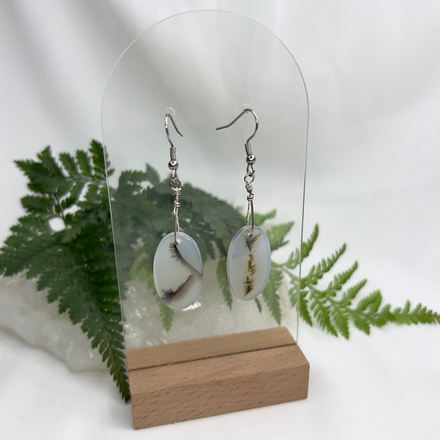 Natural Dendritic Picture Agate Earrings: Courage ∙ Connection to Nature ∙ Joy ∙ Friendships